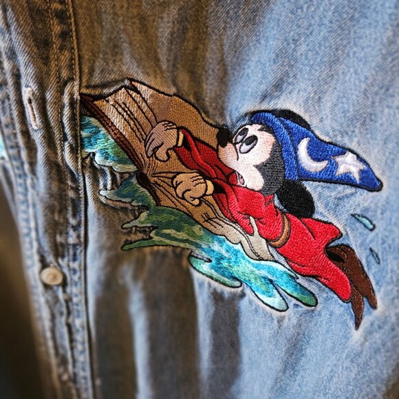 Vintage Disney Fantasia Men's Denim Blue Button Up Large - Picture 3 of 7